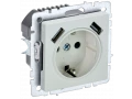 BRITE Розетка 1-местная с заземлением со шторками 16А с USB A+A 5В 3,1А РЮш10-2-БрЖ жемчуг ИЭК