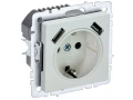 BRITE Розетка 1-местная с заземлением со шторками 16А с USB A+A 5В 3,1А РЮш10-2-БрЖ жемчуг ИЭК