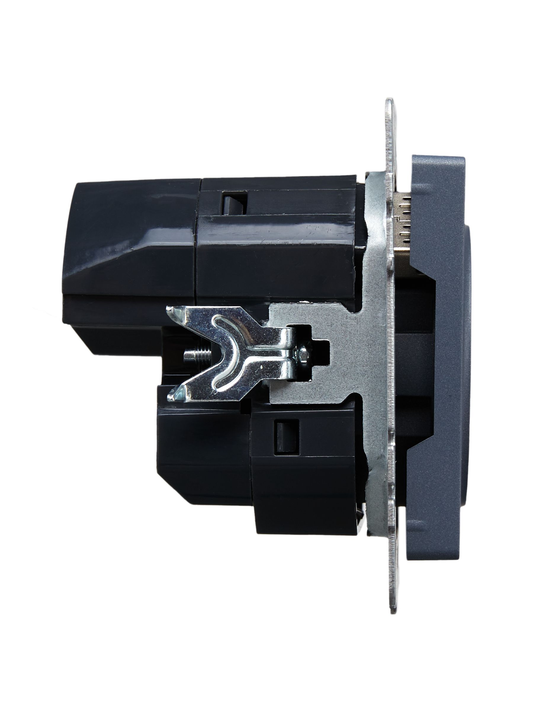 BRITE Розетка 1-местная с заземлением со шторками 16А с USB A+A 5В 3,1А РЮш10-2-БрМ маренго ИЭК