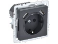 BRITE Розетка 1-местная с заземлением со шторками 16А с USB A+A 5В 3,1А РЮш10-2-БрГ графит ИЭК