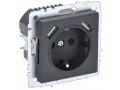 BRITE Розетка 1-местная с заземлением со шторками 16А с USB A+A 5В 3,1А РЮш10-2-БрГ графит ИЭК