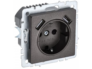 BRITE Розетка 1местная с заземлением со шторками 16А USB A+A 5В 2,1А РЮш10-1-БрТБ темная бронза ИЭК