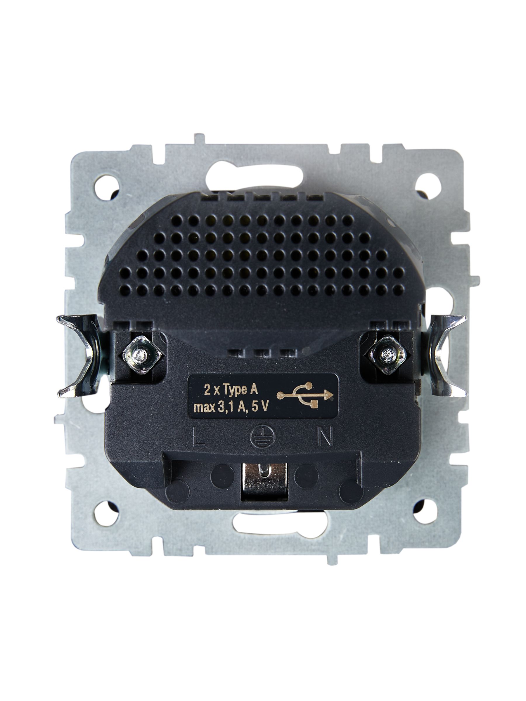 BRITE Розетка 1-местная с заземлением со шторками 16А с USB A+A 5В 3,1А РЮш10-2-БрЧ черный ИЭК