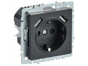 BRITE Розетка 1-местная с заземлением со шторками 16А с USB A+A 5В 3,1А РЮш10-2-БрЧ черный ИЭК