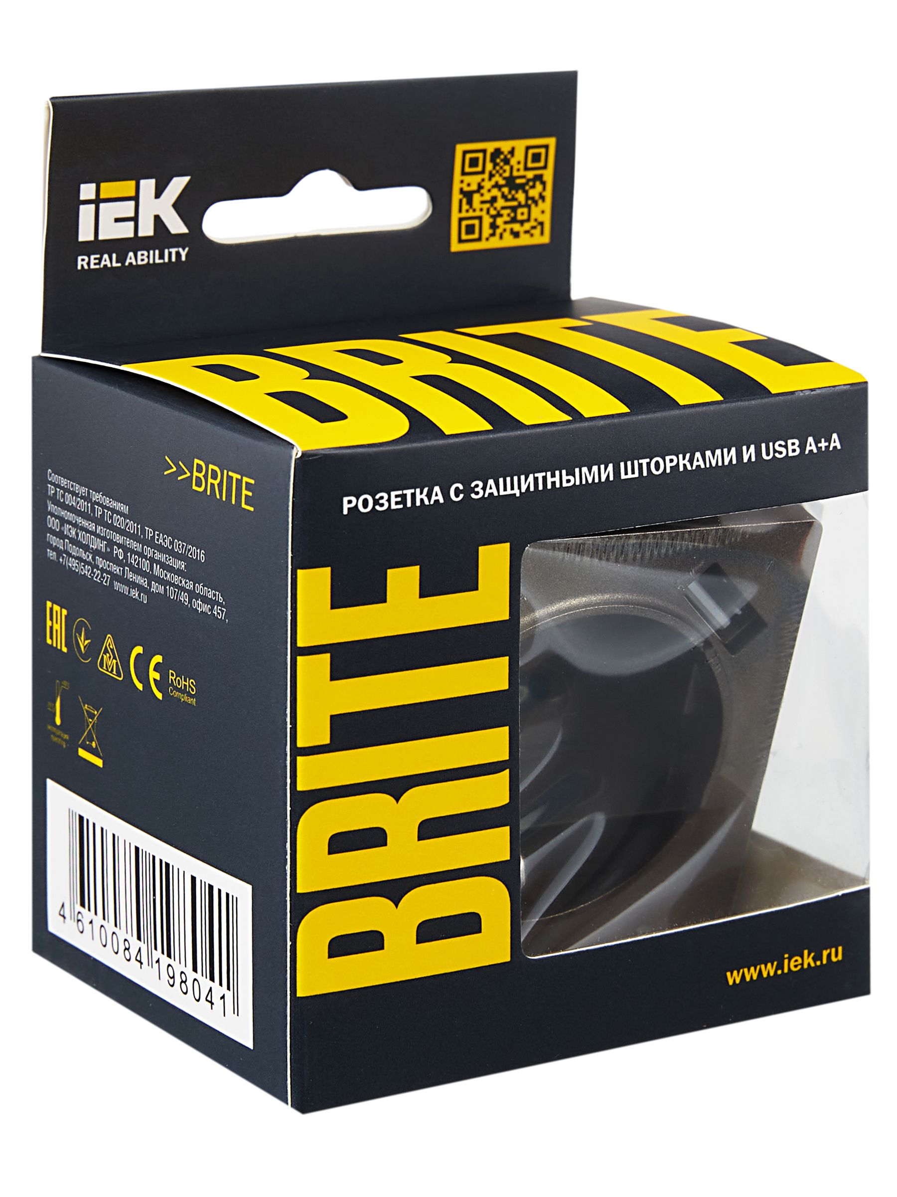 BRITE Розетка 1местная с заземлением со шторками 16А USB A+A 5В 3,1А РЮш10-2-БрТБ темная бронза ИЭК