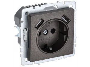 BRITE Розетка 1местная с заземлением со шторками 16А USB A+A 5В 3,1А РЮш10-2-БрТБ темная бронза ИЭК