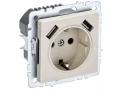 BRITE Розетка 1-местная с заземлением со шторками 16А с USB A+A 5В 2,1А РЮш10-1-БрКр бежевый ИЭК