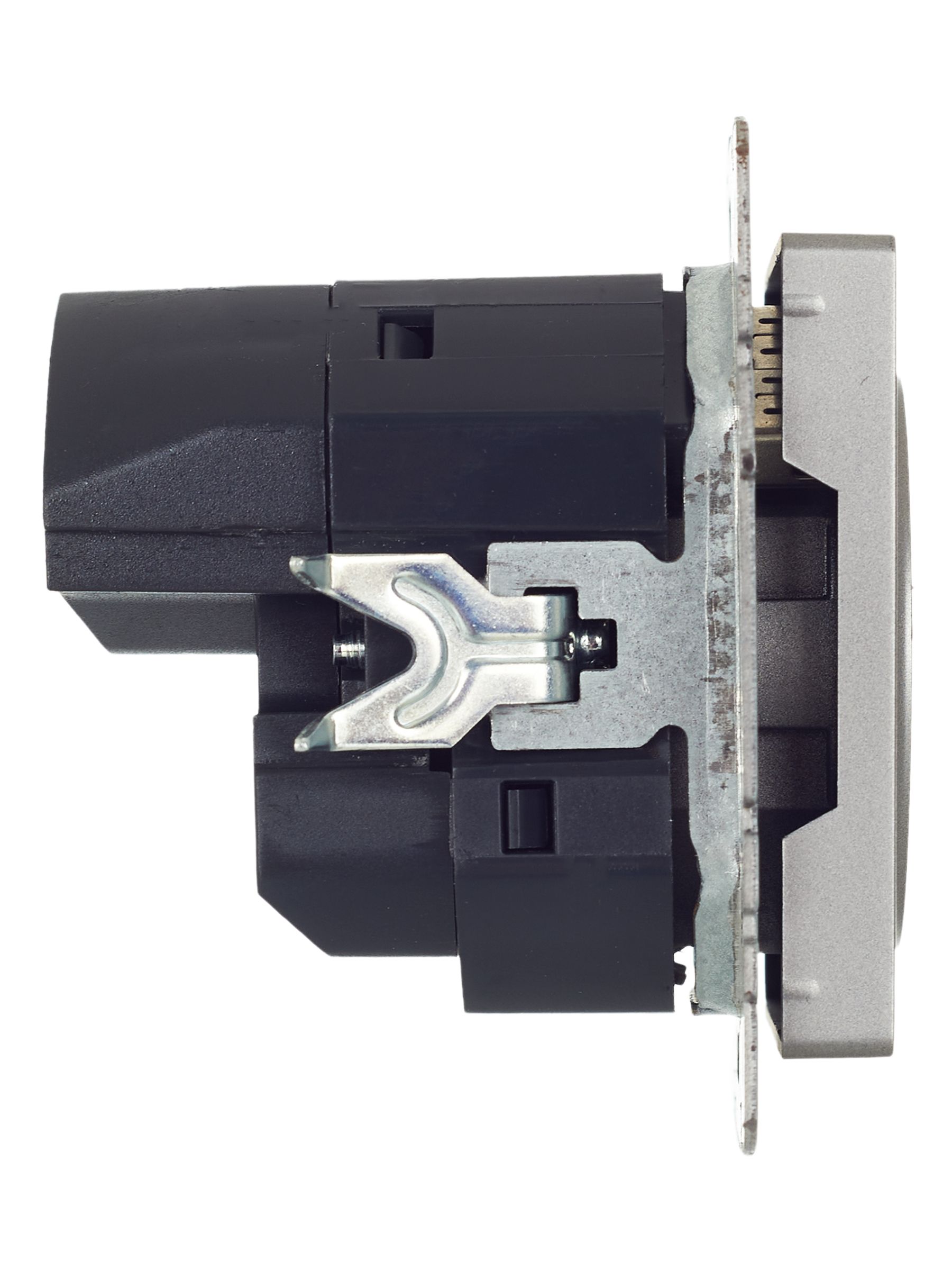 BRITE Розетка 1-местная с заземлением со шторками 16А с USB A+A 5В 3,1А РЮш10-2-БрС сталь ИЭК