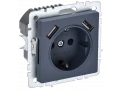 BRITE Розетка 1-местная с заземлением со шторками 16А с USB A+A 5В 2,1А РЮш10-1-БрМ маренго ИЭК