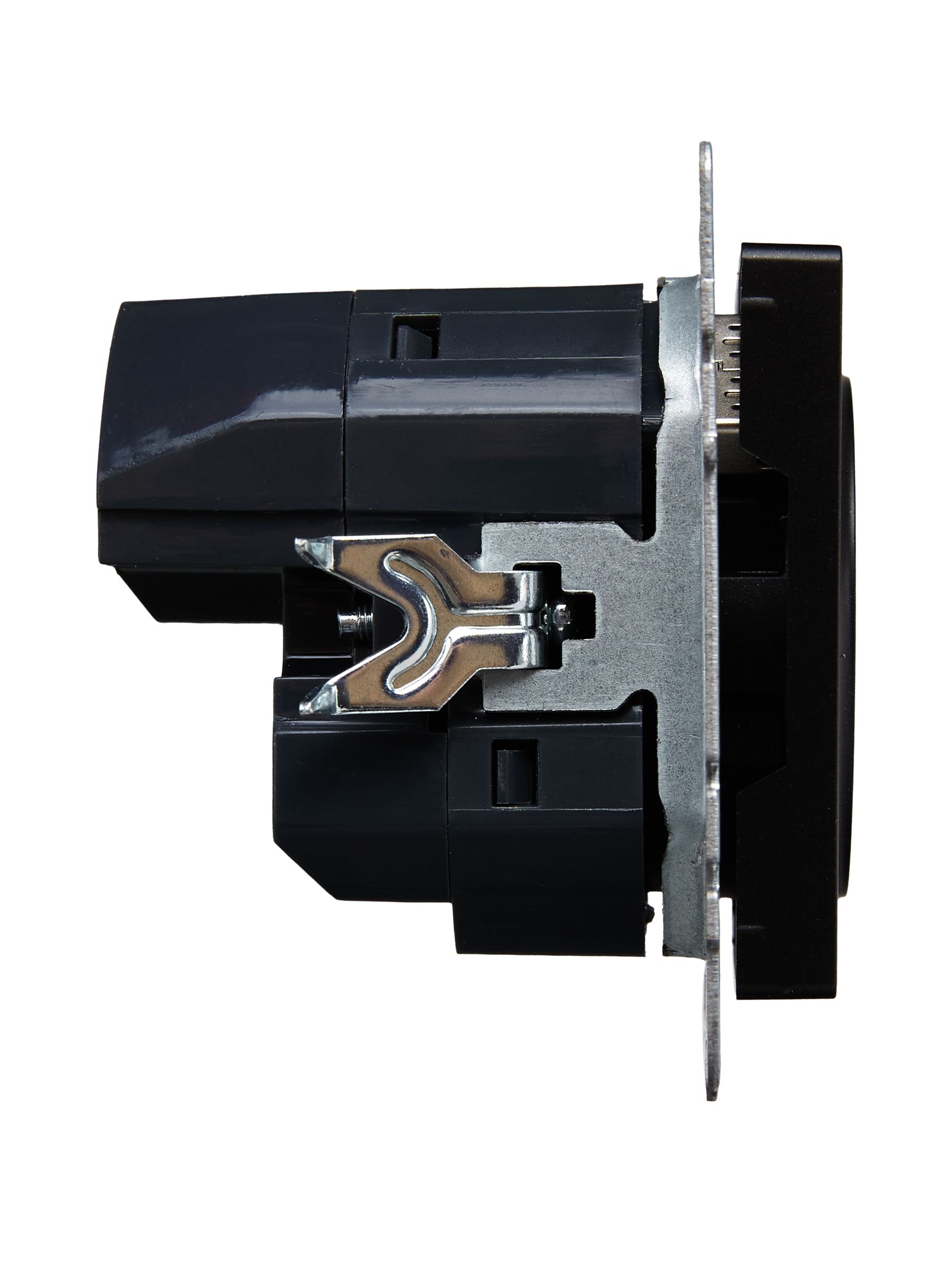 BRITE Розетка 1-местная с заземлением со шторками 16А с USB A+A 5В 2,1А РЮш10-1-БрЧ черный ИЭК