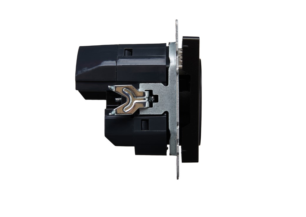 BRITE Розетка 1-местная с заземлением со шторками 16А с USB A+A 5В 2,1А РЮш10-1-БрЧ черный ИЭК