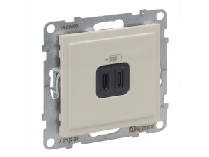 Зарядное устройство USB 2 выхода Тип С - Тип С SUNO, слоновая кость /721231/