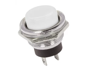 Выключатель-кнопка металл 250V 2А (2с) OFF-(ON) Ø16.2 белая (RWD-306) REXANT, 36-3355