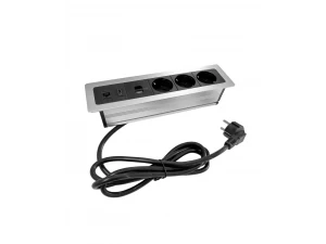 Настольный встраиваемый блок на 3 розетки 200В, USB, Type-C, RJ45, HDMI, серебро Shelbi SDO-MULT10-S
