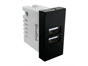 Розетка зарядка 2-портовая USB 45*22,5, черная Shelbi SUJ-2U-B