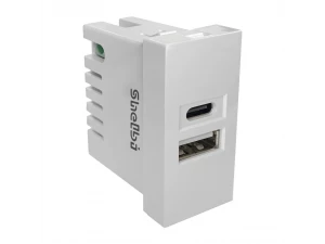 Розетка зарядка 2-портовая USB и TYPE-C 45*22,5, белая Shelbi SUJ-2UC-W