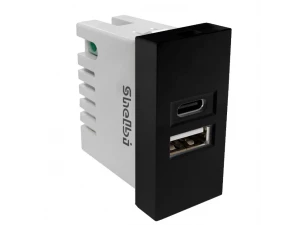 Розетка зарядка 2-портовая USB и TYPE-C 45*22,5, черная Shelbi SUJ-2UC-B
