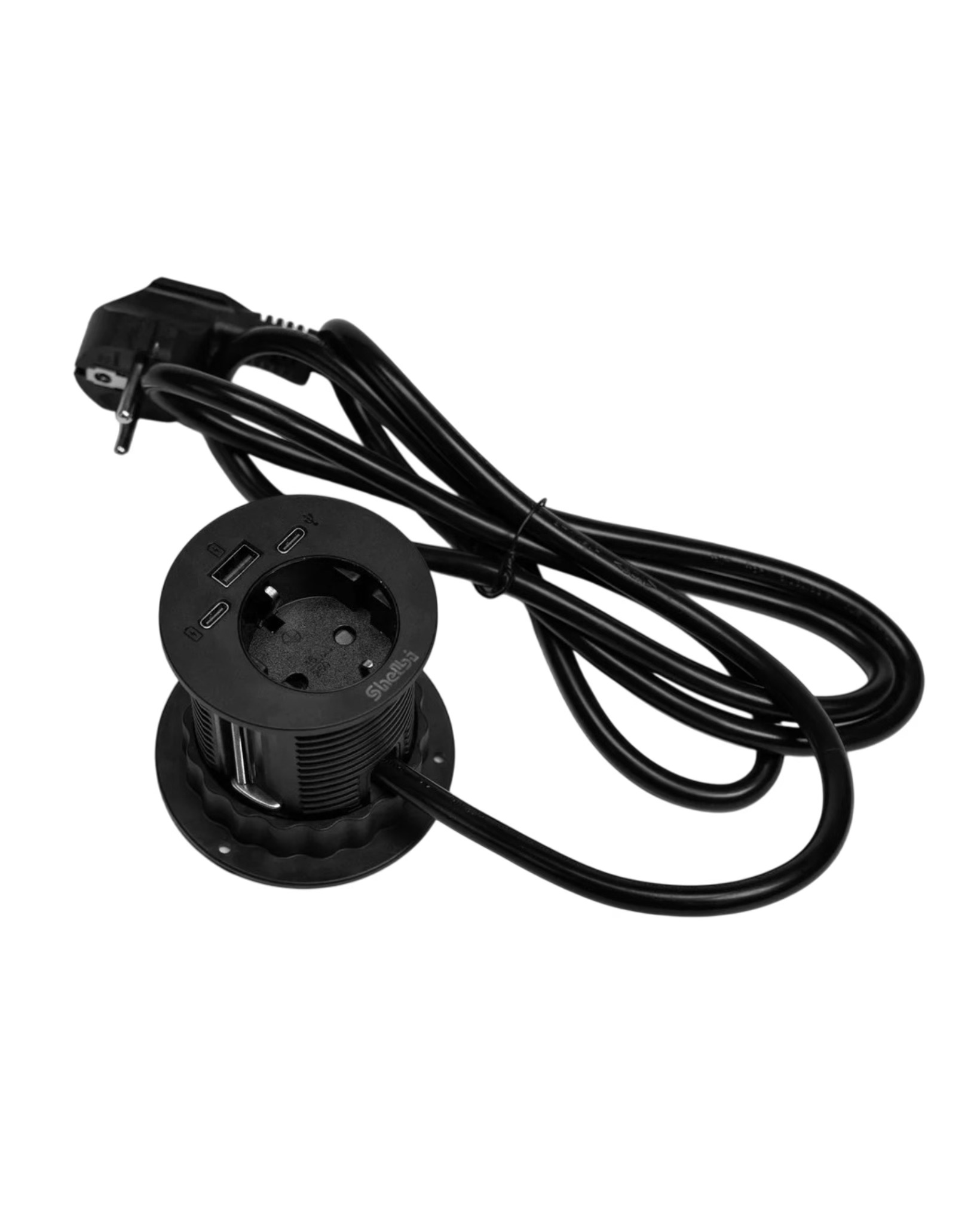 Розеточный блок настольный, 1 розетка 220В, 1 USB, 2 Type-C, черный Shelbi STV-1S-1U-2C-B