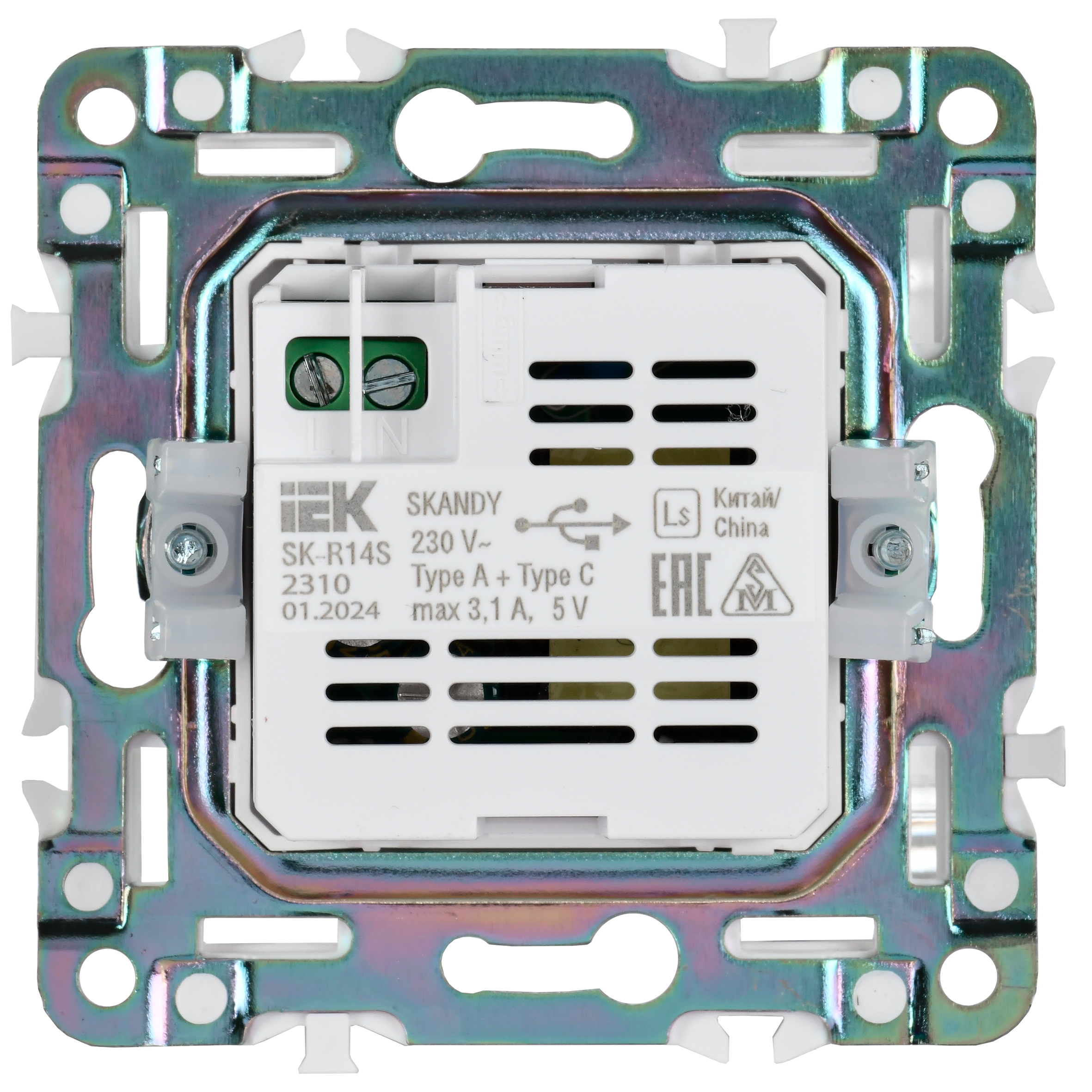 SKANDY Розетка USB A+C 3,1А SK-R14S серебряный IEK