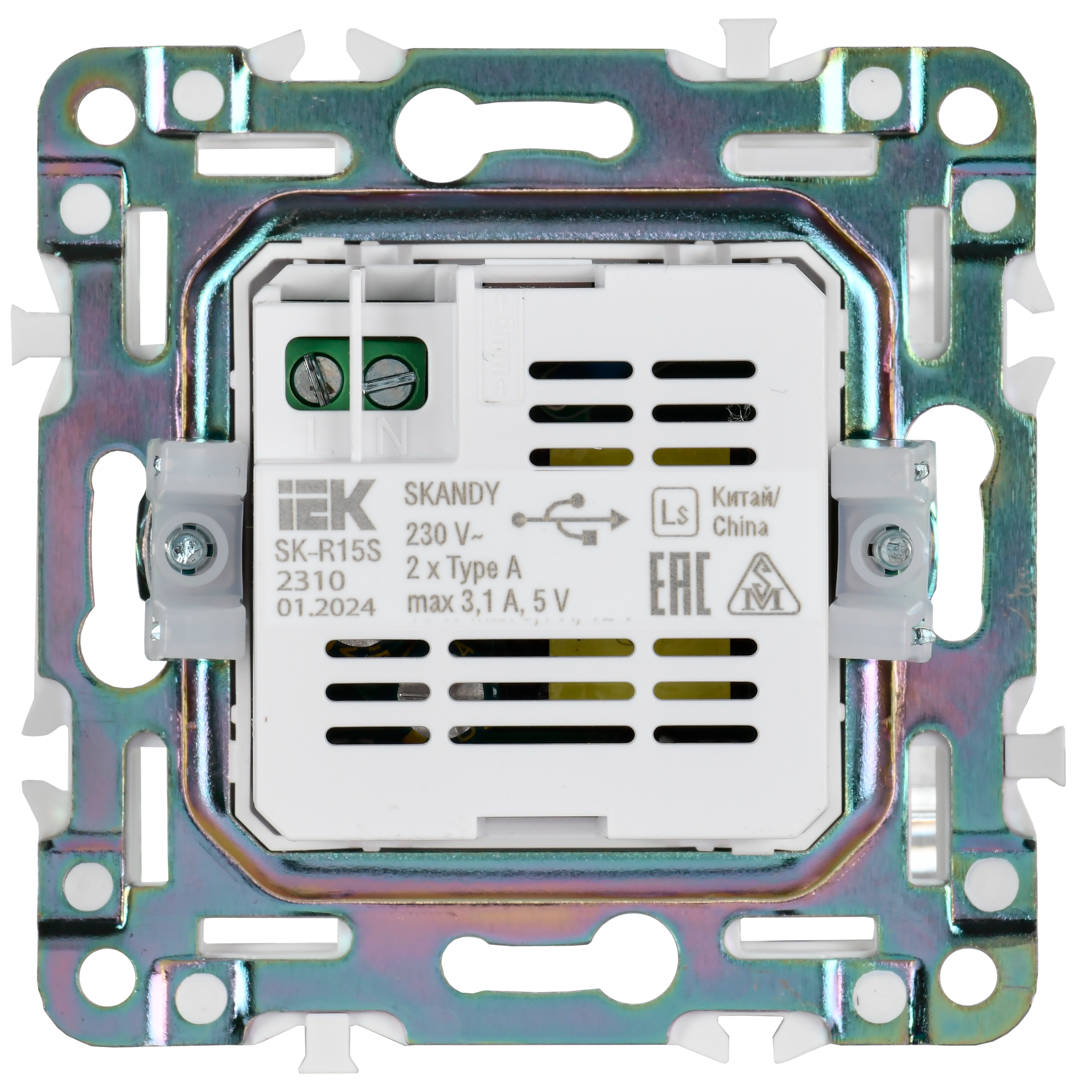 SKANDY Розетка USB A+A 3,1А SK-R15S серебряный IEK