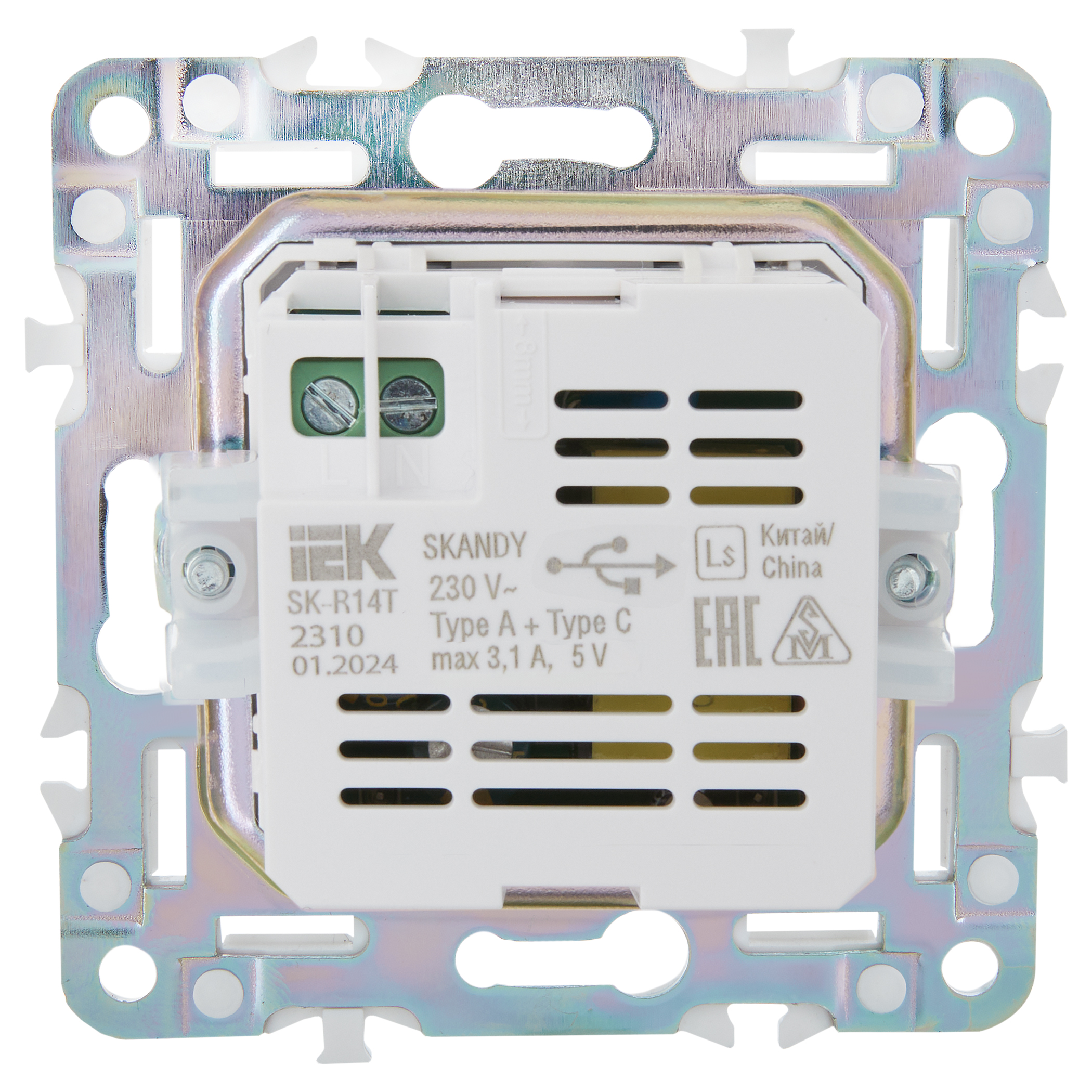 SKANDY Розетка USB A+C 3,1А SK-R14T титан IEK