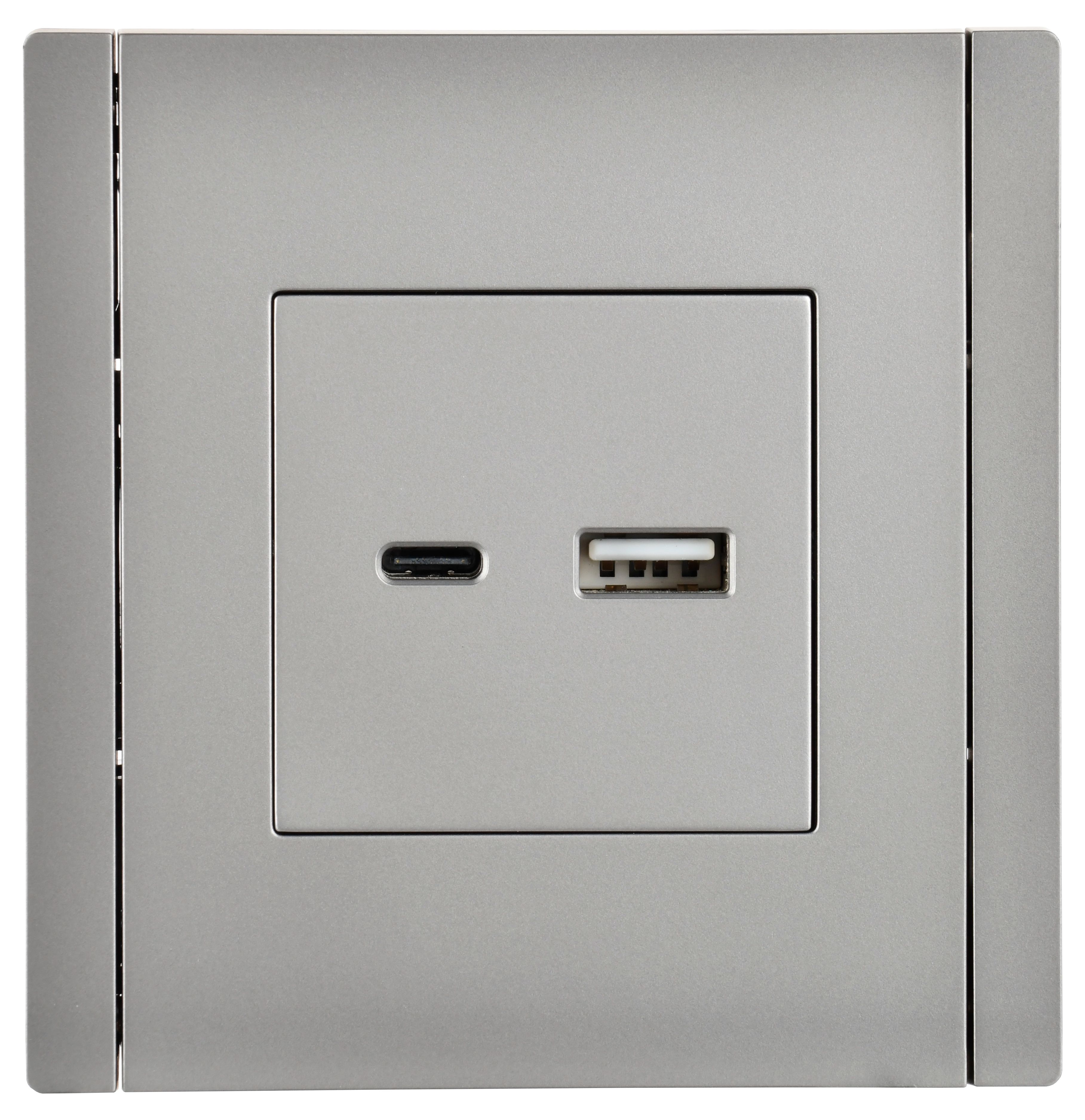 FORTE&PIANO Розетка USB A+C 18Вт FP551 сталь ИЭК