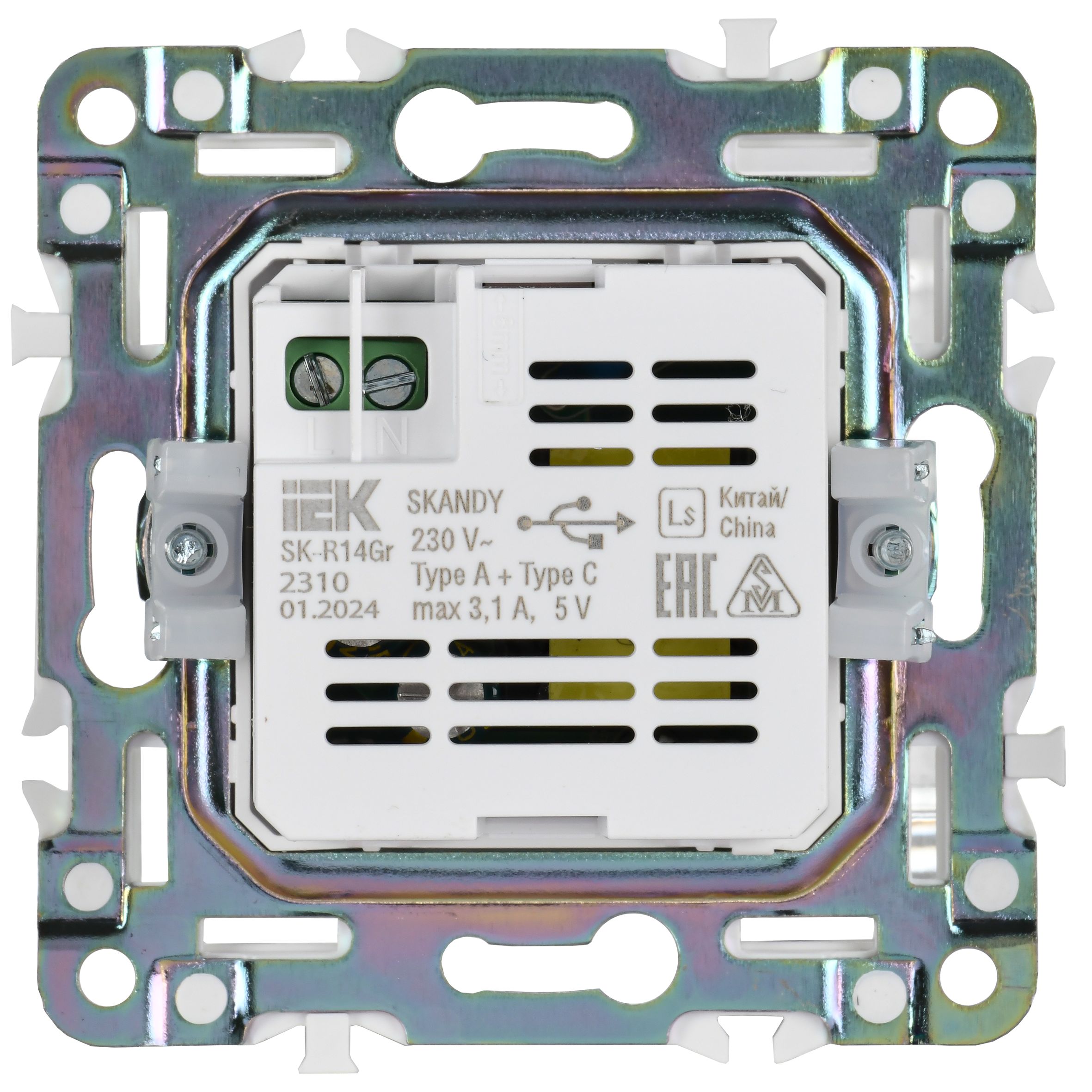 SKANDY Розетка USB A+C 3,1А SK-R14Gr серый IEK