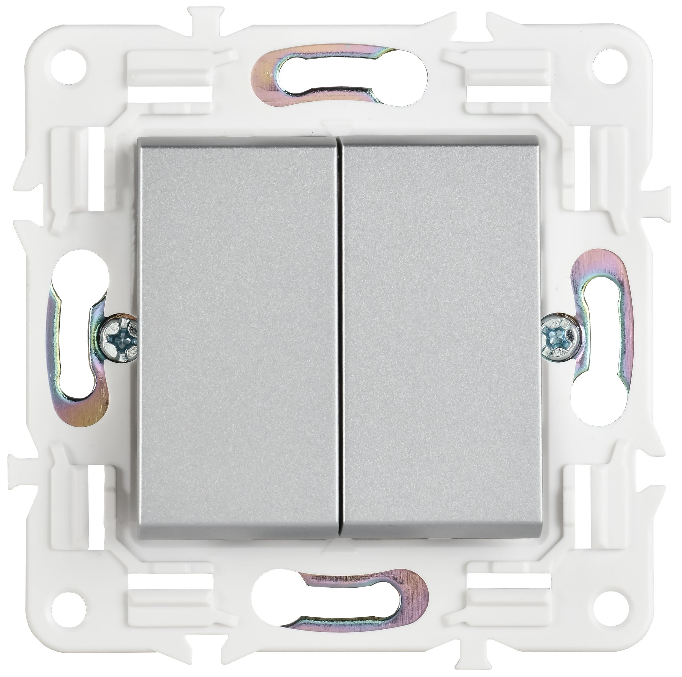 SKANDY Выключатель 2-клавишный проходной 10А SK-V05S серебряный IEK