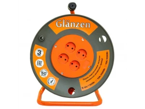 Удлинитель силовой на катушке GLANZEN 4гн. ПВС 2*1,5 арт. EB-50-006