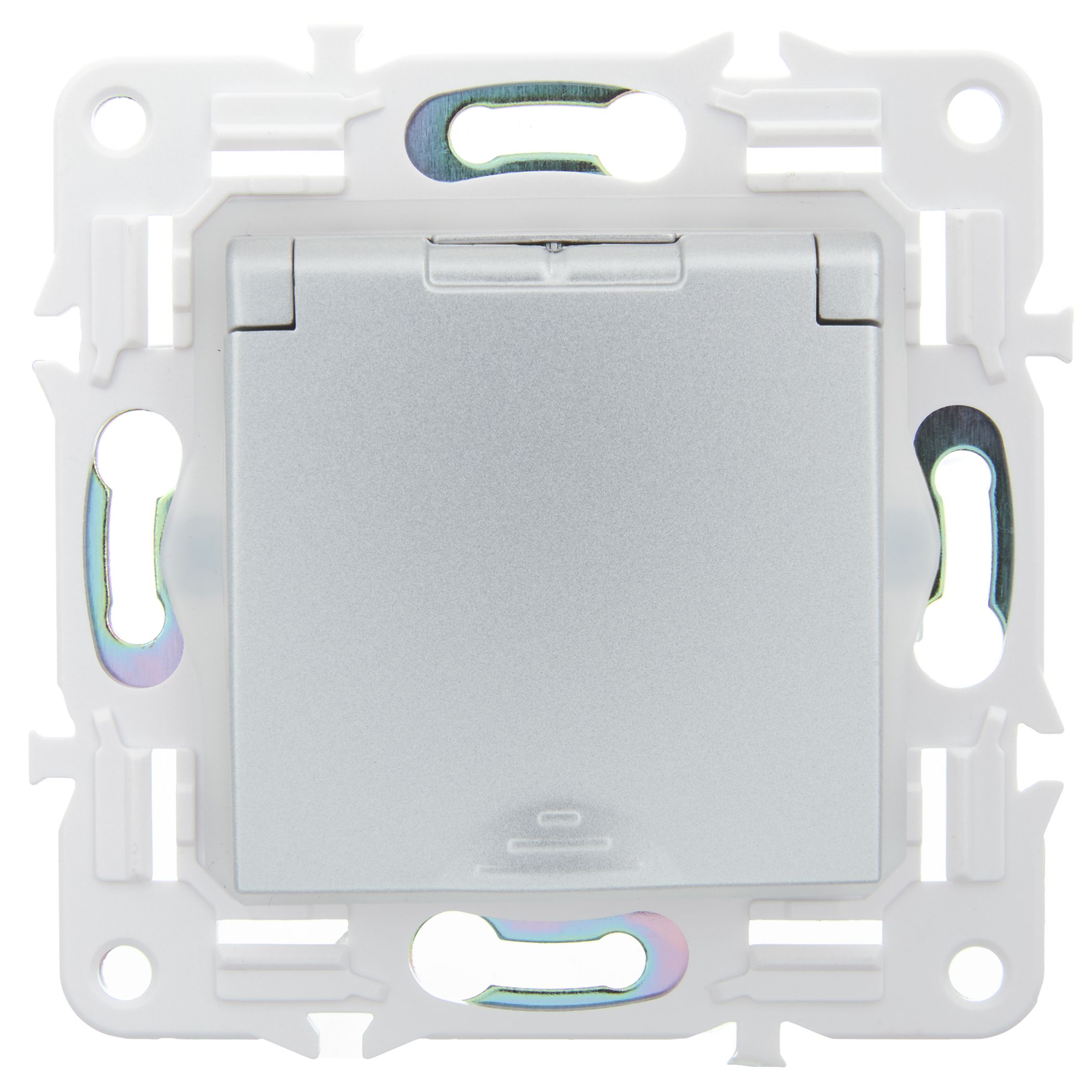 SKANDY Розетка 1-местная с заземлением с защитными шторками и крышкой 16А IP44 SK-R11S серебряный IEK