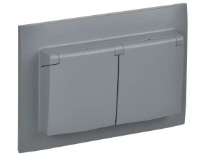 SKANDY Розетка 2-местная и крышкой 16А в сборе IP44 SK-R12Gr серый IEK