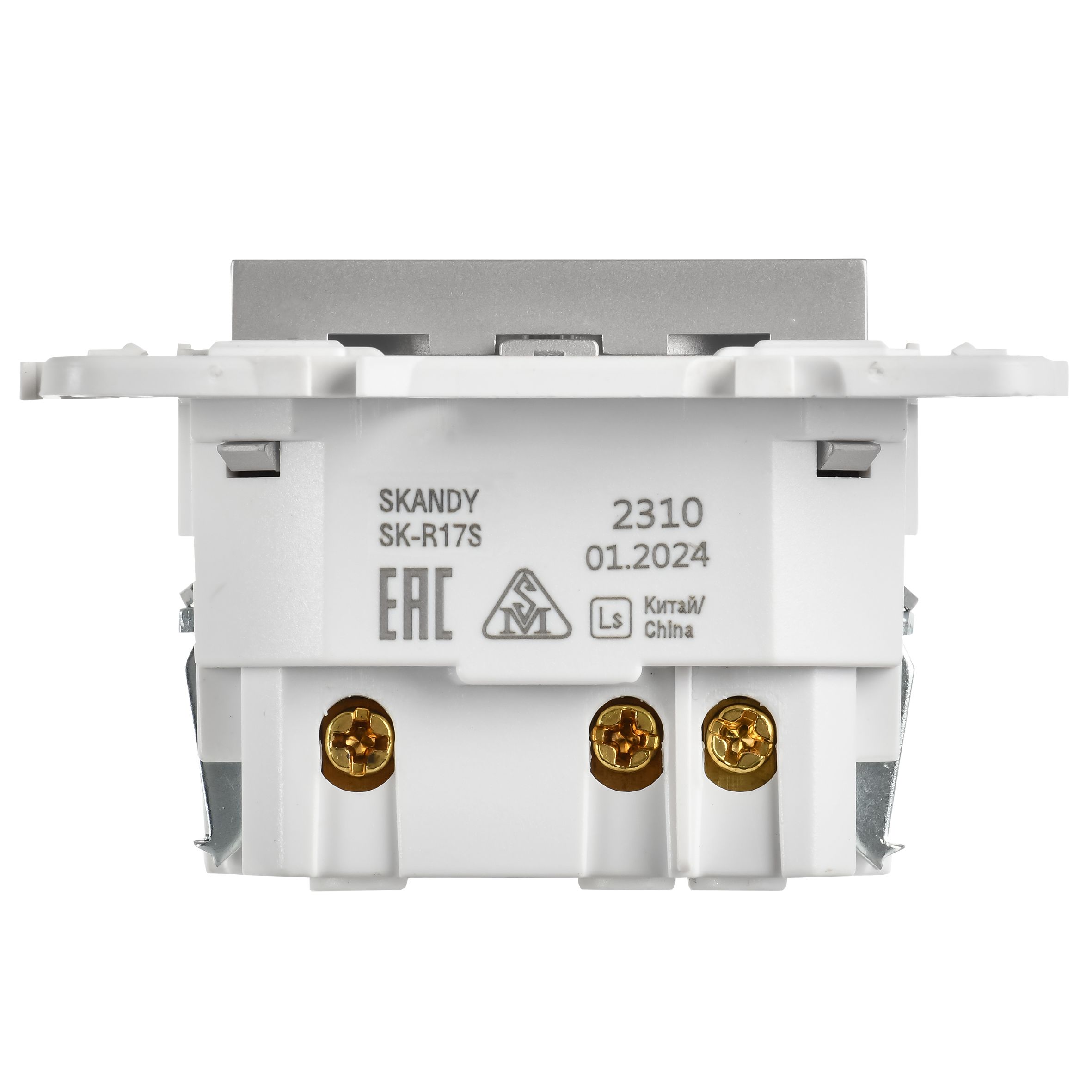 SKANDY Розетка с заземлением с защитными шторками 16А с USB C 18Вт SK-R17S серебряный IEK