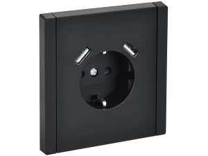 FORTE&PIANO Розетка 1-м с заземлением, шторками винтовое крепление 16А USB A+A 3,1А FP145 черный ИЭК