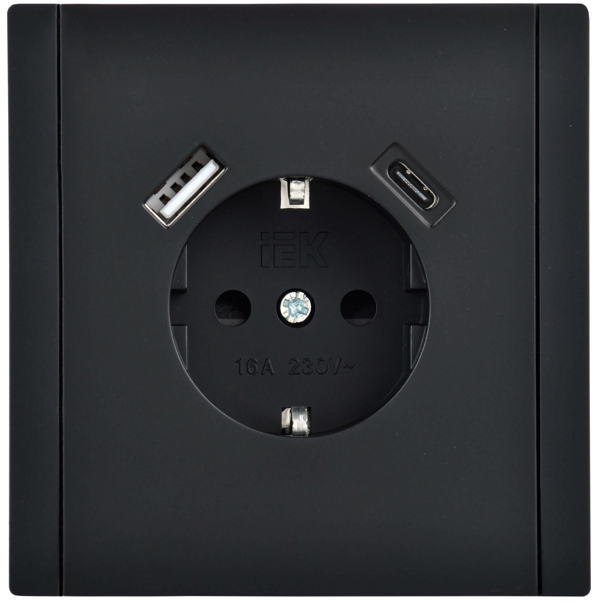 FORTE&PIANO Розетка 1мест с заземлением со шторками винтовое крепл. 16А USB A+C 18ВтFP147 черный ИЭК
