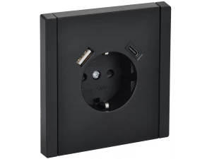 FORTE&PIANO Розетка 1мест с заземлением со шторками винтовое крепл. 16А USB A+C 18ВтFP147 черный ИЭК