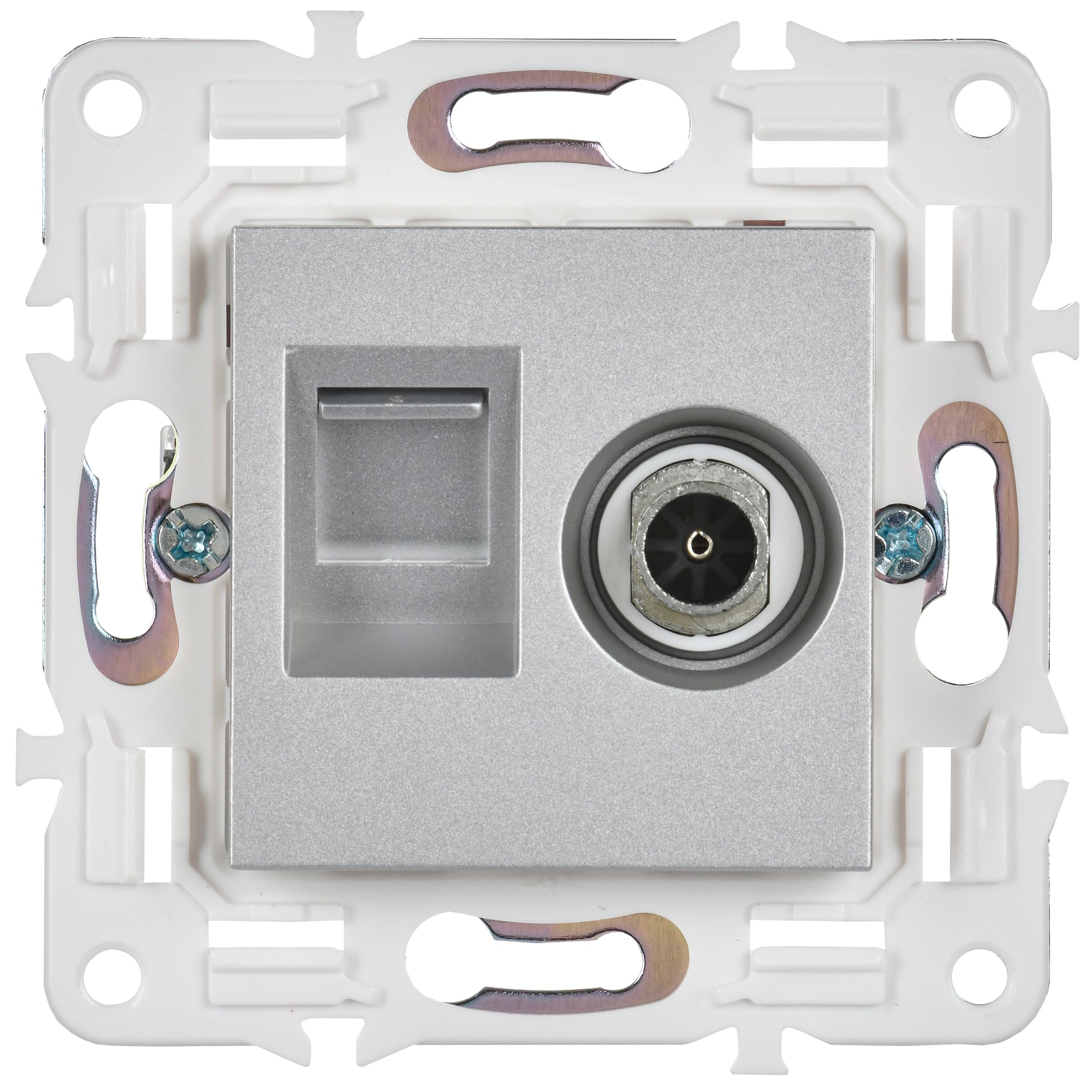 SKANDY Розетка двойная TV+RJ45 кат.5E SK-A14S серебряный IEK