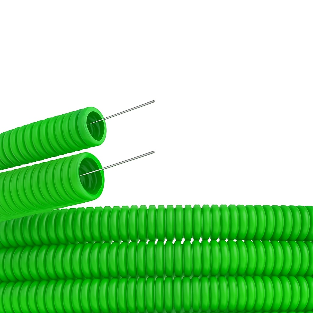 Труба гофрированная ПВХ гибкая легкая d20мм с протяжкой, цвет зеленый (уп.100м) DKC 91920G