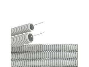 Труба гофрированная ПВХ гибкая легкая d32мм с протяжкой, цвет серый (уп.25м) DKC 91932