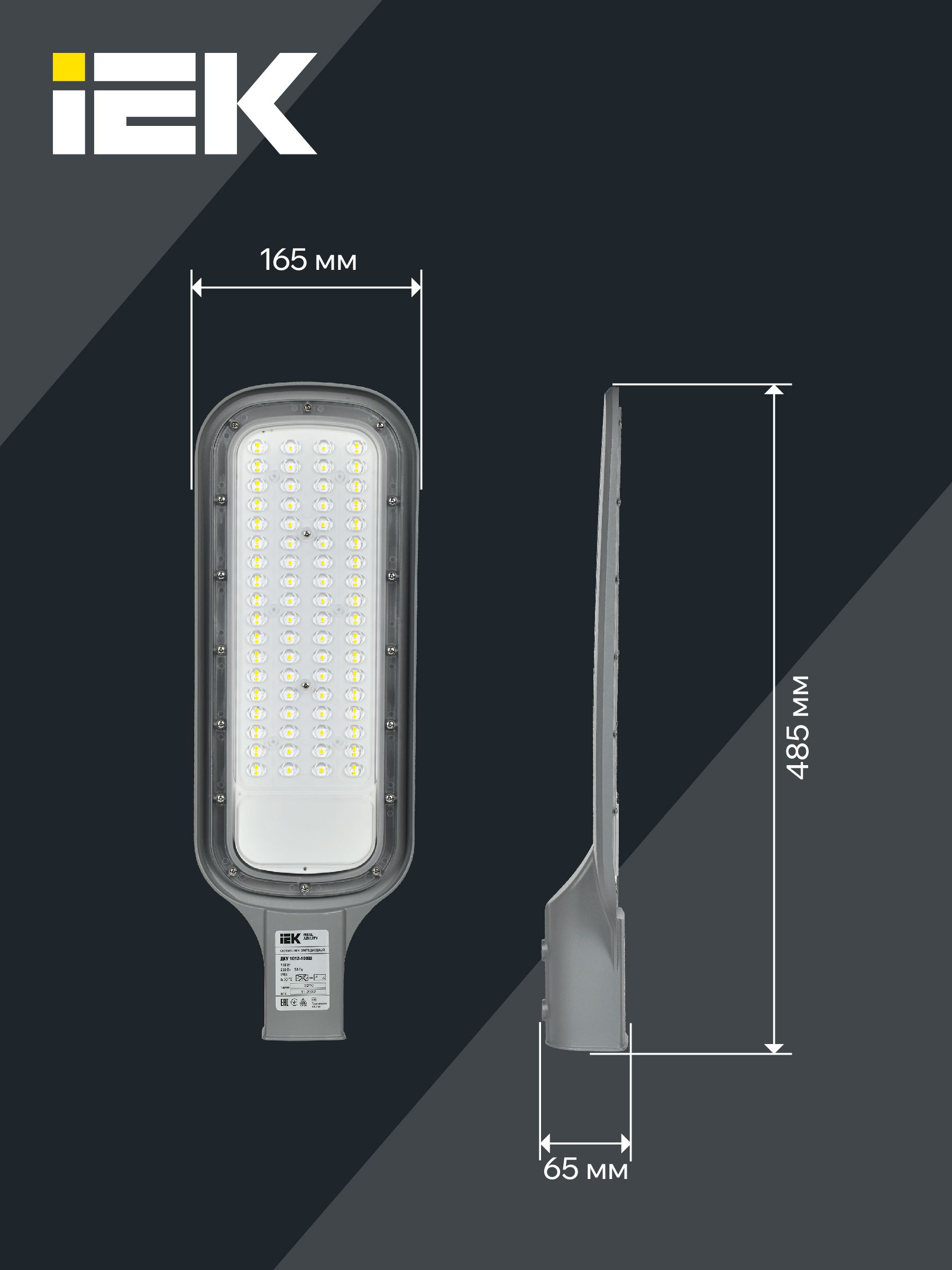 Светильник светодиодный консольный ДКУ 1012-100Ш 5000К IP65 серый IEK