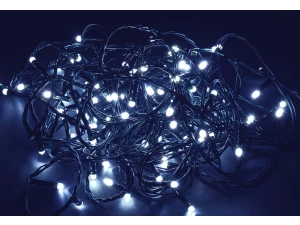 Гирлянда нить 10м 100 светодиодов белый свет IP20 зеленый шнур 1,5м 230В контроллер 8 сцен IEK