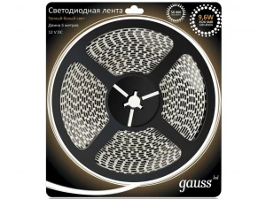 Лента LED 3528/120-SMD 9.6W 12V DC теплый  белый IP66 (блистер 5м) Gauss /EB311000110/