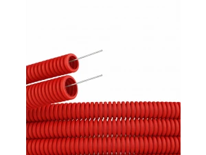 Труба гофрированная ПВХ гибкая легкая d20мм с протяжкой, цвет красный (уп.100м) DKC 91920R