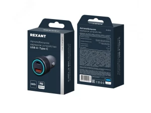 Автомобильное зарядное устройство c 2 портами (USB-C+USB-A) c LED-подсветкой, 68Вт REXANT, 18-2231-5