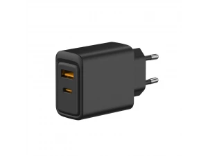 Сетевое зарядное устройство с портами USB-A и USB-C, 30Вт, черное REXANT, 18-2219