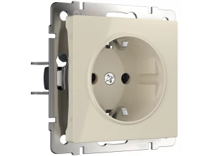 Розетка с заземлением и шторками /WL03-SKGS-01-IP44 (слоновая кость)
