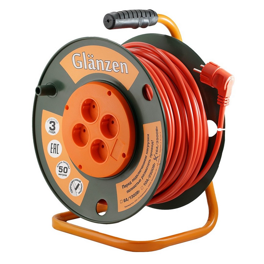 Удлинитель силовой на катушке GLANZEN 4гн. ПВС 2*2,5