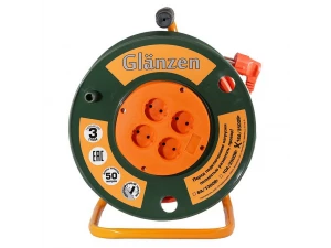Удлинитель силовой на катушке GLANZEN 4гн. ПВС 2*2,5 арт. EB-50-008