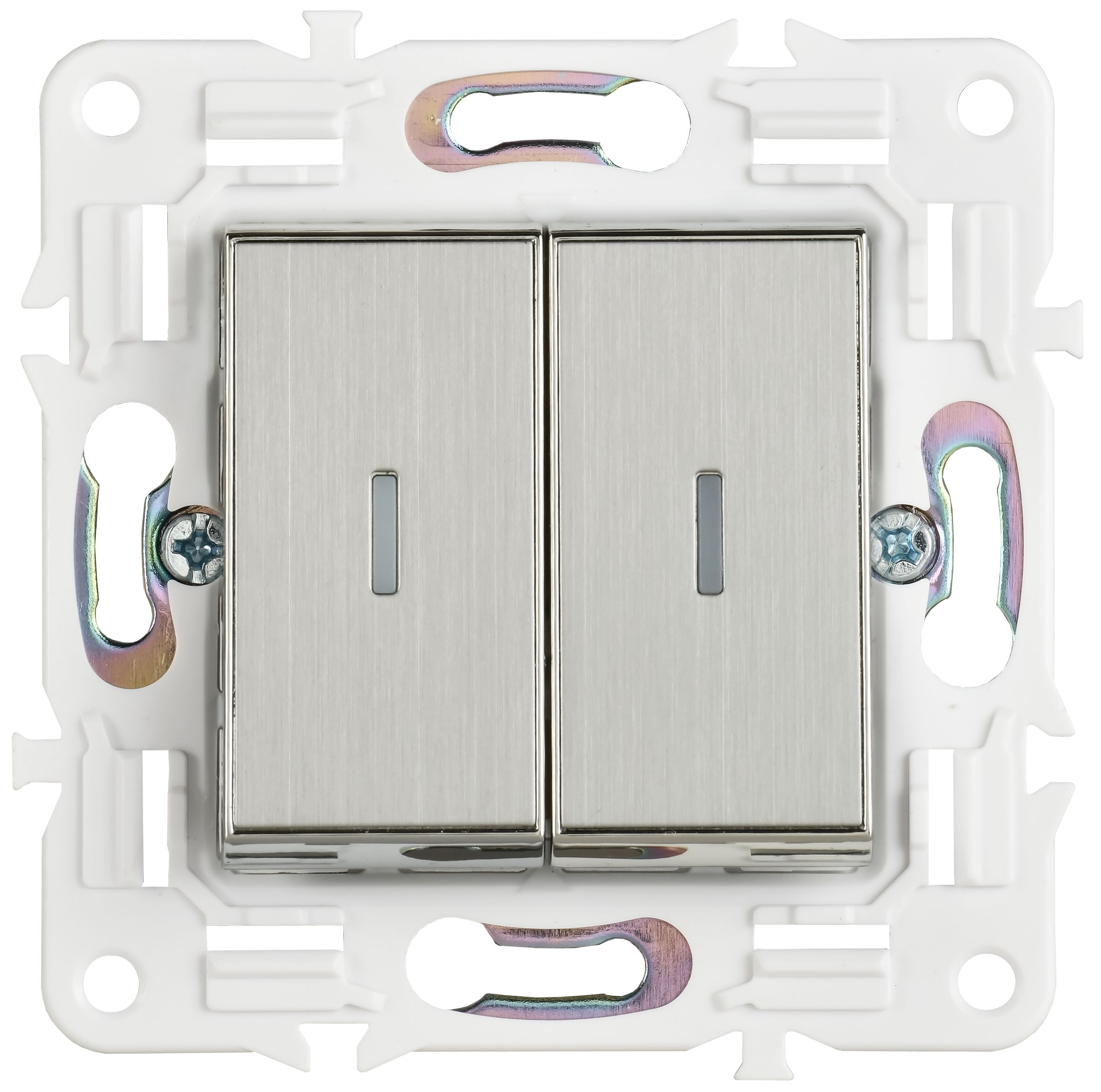 SKANDY Выключатель 2-клавишный с индикацией 10А SK-V09N металл никель IEK