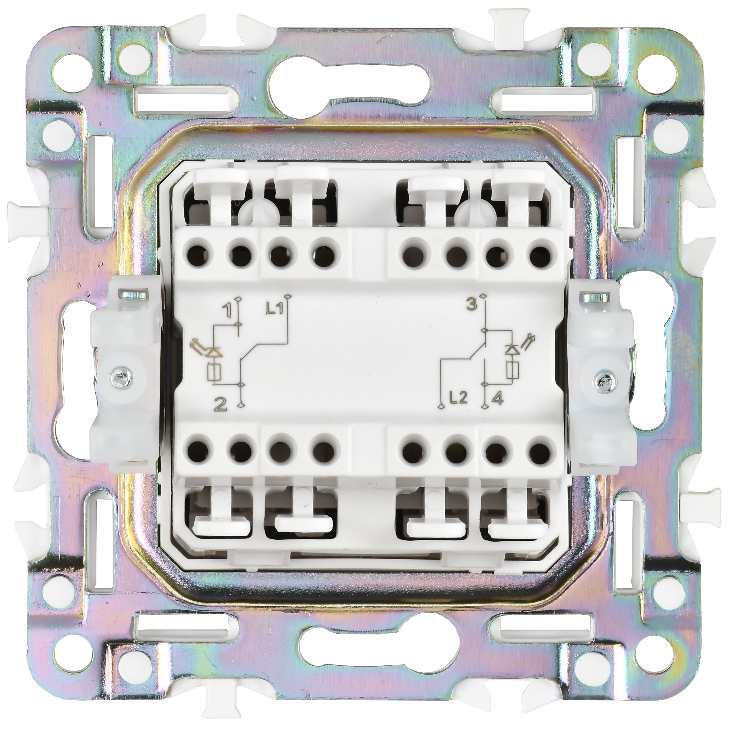 SKANDY Выключатель 2-клавишный проходной с индикацией 10А SK-V10N металл никель IEK