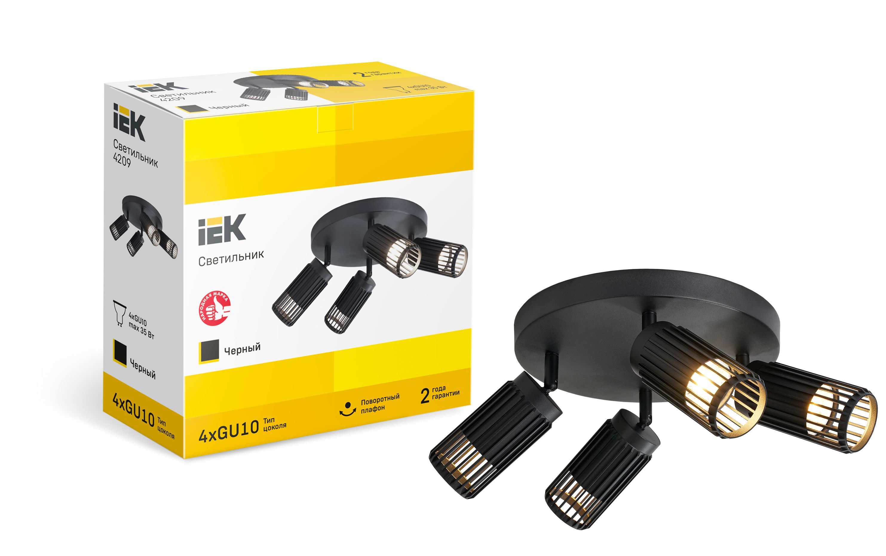 Светильник 4209 накладной потолочный под лампу 4хGU10 черный IEK